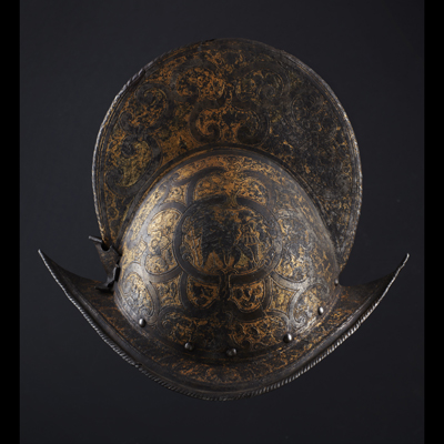 Morion, Italian Renaissance, etched and gilt