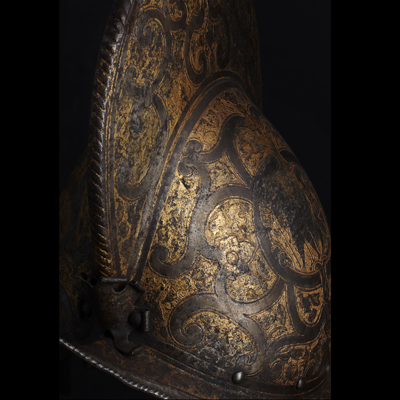 Morion, Italian Renaissance, etched and gilt